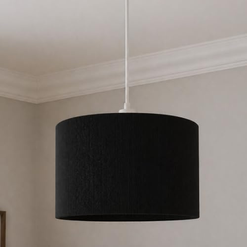 CGC Modern Velvet 30cm Drum Ceiling Lamp Shade Pendant Table Lamp Bedroom Dining Room Lounge (Black Corduroy)