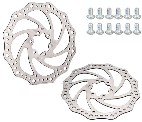 leruiyezs 2 Pcs Rotor de Freno de Disco de Bicicleta de 160 mm Rotor de Acero Inoxidable para Bicicletas de Montaña y Carretera, Disco de Freno con 6 Tornillos, Alta Resistencia y Durabilidad