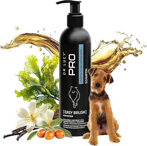 DR LUCY PRO Easy Brush Hundeshampoo, mit Jojobaöl, Algen & Vitaminen, feuchtigkeitsspendend, entwirrend & pflegend, für raues Fell, 250 ml