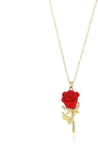 RIXERKOC Collier Rose Rouge pour Femme, Collier Pendentif Fleur de Rose en Or Délicat Esthétique avec Zircone Cubique, Cadeaux de Saint-Valentin pour Épouse Petite Amie