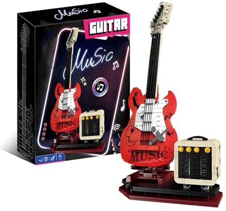 DzirePada Guitar Bausteine Bausatz für Musikliebhaber, 500+ Teile DIY Gitarren Musik Modell Spielzeug, STEM Musikinstrumente Ziegel Stein Bausatz, Ideen für Erwachsene Rock Geschenk