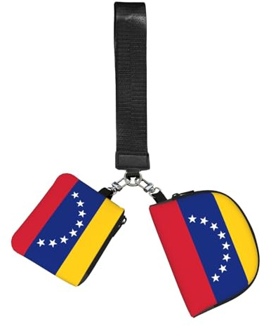 CNTDBU Llavero de pulsera con la bandera de Venezuela para mujer, bolsa de muñeca pequeña para llaves, tarjetas, paquete de 2 bolsas con cremallera para correr, gimnasio, viajes, deportes al aire