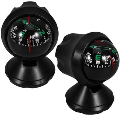 COLLBATH 2Pcs Compact Car Navigation Compass with Altimeter and Barometer Mini Adhesive Dashboard Tool for Outdoor Driving