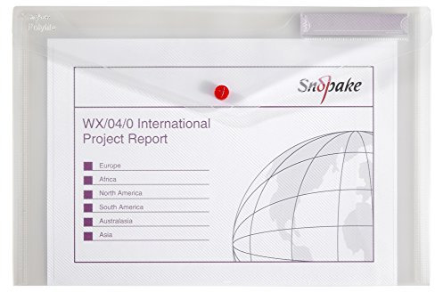 Snopake Foolscap Clear Polyfile [Pack of 5] Popper Wallet with Index Tab and Press Stud Closure [11154X]