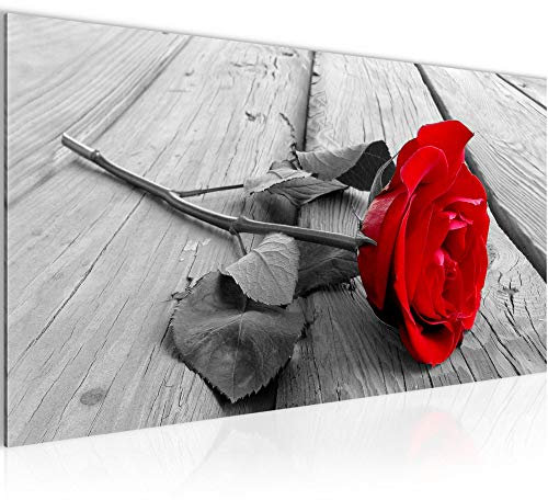 Runa Art Quadri Moderni Fiori Rose Tela Non Tessuta Soggiorno Corridoio Legna Grigio Rosso 204412a