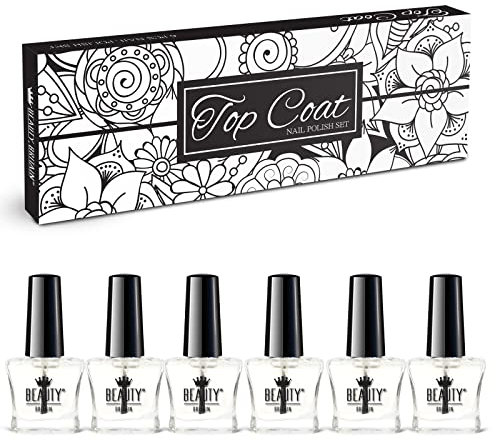 6 x Base Coat & Top Coat Nail Polish, 2 in 1 Clear Nail Varnish, 6 х 5 ml, Smoothens, Fixates, Protects, Gift Box Included