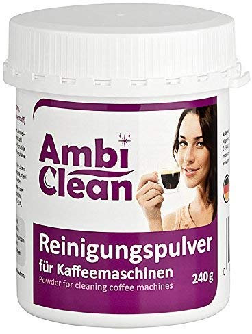 AmbiClean® Reinigungspulver für Kaffeemaschinen | Reiniger mit Aktivsauerstoff für Kaffeevollautomaten | Kaffeefettlöser für Jura, Siemens,Delonghi, Krups, Melitta, Bosch uvm. | 240 g