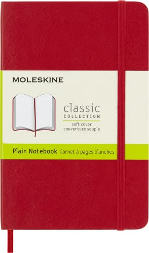 Moleskine Klassisches Notizbuch, Notizbuch mit Weißen Seiten, Weicher Einband und Elastischer Verschluss, Pocket Format 9 x 14 cm, Rot, 192 Seiten