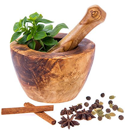 Bois d'olive, fait main, mortier et pilon ou concasseur 5.5 (14cm), par Elitecrafters