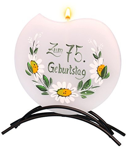 Dekohelden24 Hochwertige Flachkerze mit zartem Duft zum 75. Geburtstag - 16 x 16 cm