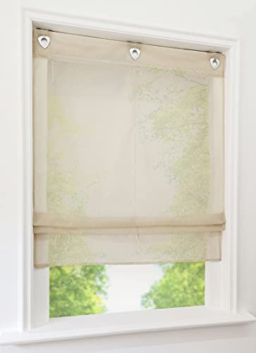 1er-Pack Raffrollo mit U-Haken Weiß Transparent Voile Ösenrollo Vorhang (BxH 120x130cm, Sand)