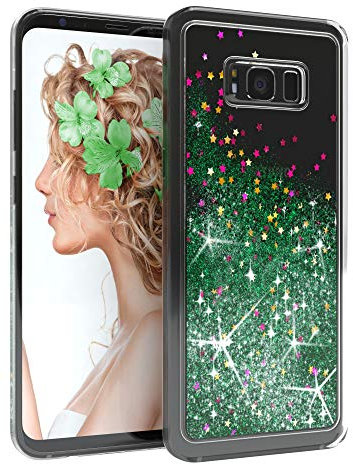 EAZY CASE Hülle kompatibel mit Samsung Galaxy S8 Plus Schutzhülle mit Flüssig-Glitzer, Handyhülle, Schutzhülle, Back Cover mit Glitter Flüssigkeit, aus TPU/Silikon, Transparent/Durchsichtig, Grün