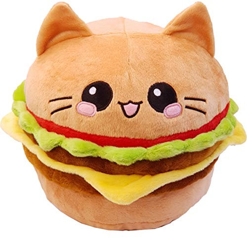 moodrush® XL Burger Cat Katzen-Burger Kissen Cheeseburger Hamburger Plüschtier Kuscheltier Stofftier | alle Elemente aufgestickt (Nicht Bedruckt!) | waschbar | ca. 35x35x25 cm