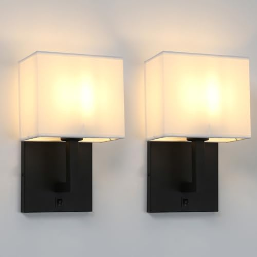 Yosoan 2 Sets of Vintage Modern Linen Fabric Wall Sconce Light Fittings | Beside Wall Lamp with Wall Switched for Living room Bedrooms Hotel E27 Screw
