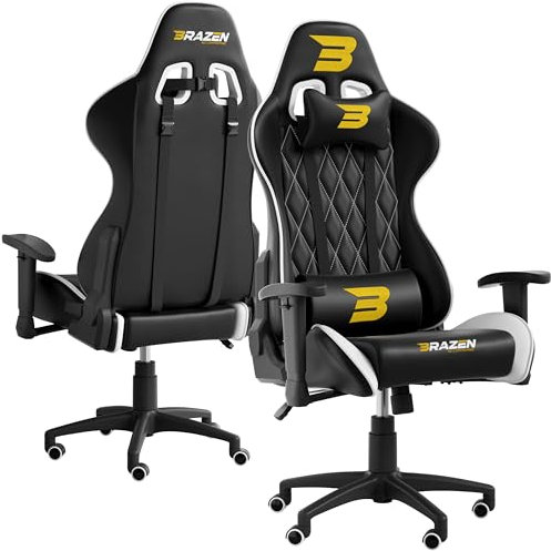 BraZen Phantom PC Chair Gaming Chair for Adults Ergonomic Office Computer Seat Adult Gaming Chairs for Adults Video Game Chairs Video Gamer Seat Ergonomic PC - Black White