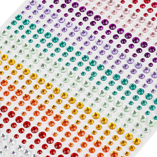 Schmucksteine Strasssteine Aufkleber Selbstklebende Juwelen Acryl Glitzersteine für Gesicht Augen Nägel 900 Teile Kinder DIY Fertigkeit Karten Verschönerung Dekorationen 3mm,4mm,5mm