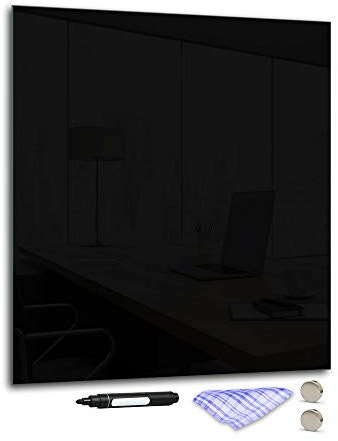 DekoGlas Magnettafel 'Schwarz' aus Glas 90x80cm, Memoboard inkl. Stift, Tuch & Magnet, Metall-Pinnwand für Küche & Büro