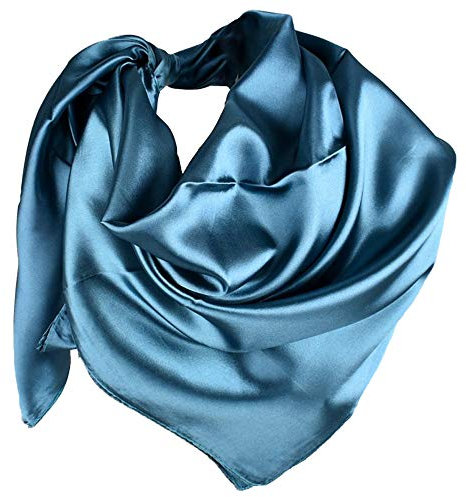 YOFASEN Hijab Kopftuch für Damen - 1 Stück Einfarbig Satin Muslimische Islamische Kopfbedeckung Frauen Gesichtsschleier Schal Turban 90x90 cm, Grau Blau