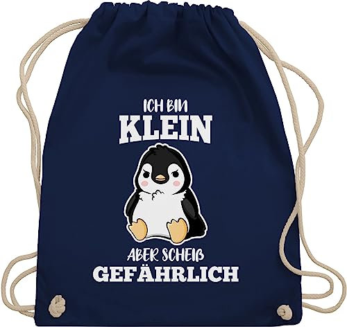 Turnbeutel Rucksack - Sprüche Statement mit Spruch - Ich bin klein aber scheiß gefährlich Pinguin weiß - Unisize - Navy Blau - beutel+rucksack+mit+sprüchen sprueche tiere beutel sprüchen