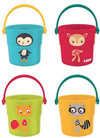 LUDI - 4 Seaux Gigognes - Jouets de Bain pour Bébé, de Plage et pour Piscine - À Partir de 10 Mois