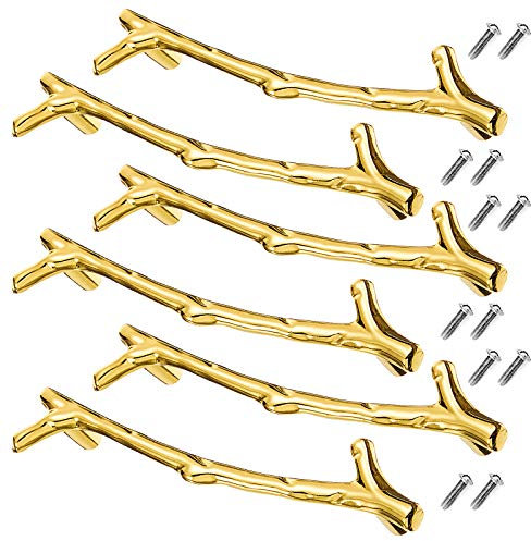 6 Pieces Tray Handles for Tray Molds Resin Tray Molds Handles Branches Shaped Stainless Steel Handles with Screw Sets for Silicone Serving Tray Mold, 4.8 Inch (Gold)