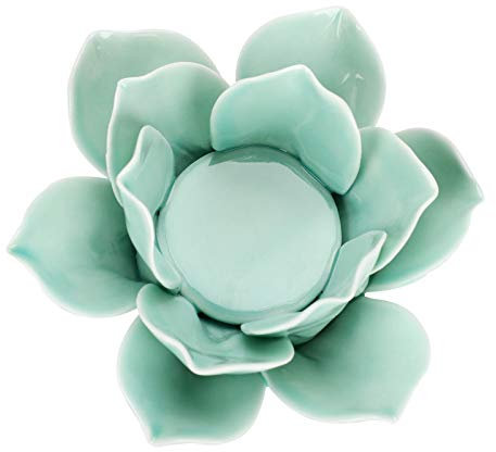 OwnMy 11,4 cm Keramik Lotus Blume Teelichthalter Blütenblätter Kerzenhalter Votivblume Teelicht mit Geschenkbox für Home Decor Hochzeit Party (grün)