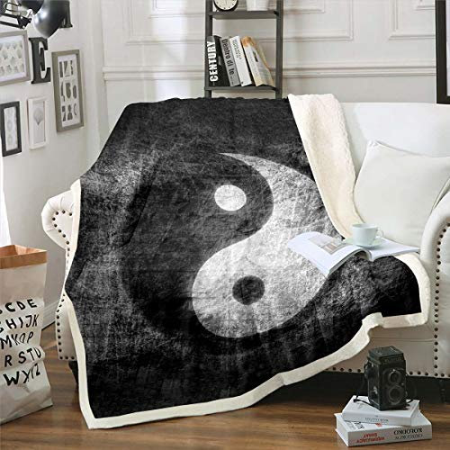 Yin Yang Kuscheldecke für Mädchen Jungen Boho Trippy Psychedelische Kunst Wohndecke Klatschmuster Decke 220x240cm Traditionelles Ying Yang Thema für Sofa