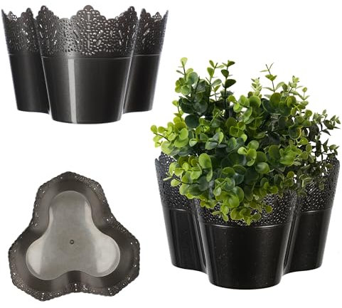 KADAX Spitzen-Blumentopf aus Kunststoff, 11 Farben, Blumentopf mit Spitzenmotiv, Blumentopfschutz für Büro, Topf, Gartenschale, Blumenkübel, Übertopf (Dreifach, Grafit)