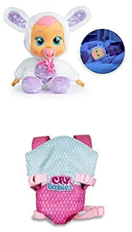 Cry Babies 93140 Schlaf schön Coney - interaktive Puppe, ab 18 Monaten & 90019IM Babytrage | Puppentrage, tragbar Vorne und Hinten, Tragesitz; Puppenzubehör | ab 3 Jahren