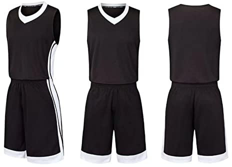 Basketball Trikot Für Kinder Herren Basketball Trikots Set Mesh Weste Shirt + Sommershorts?Junge/Erwachsene (Black,6XL)