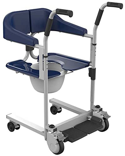 Duschrollstuhl,Mobile Toiletten Aufstehhilfe ToilettenstüHle,Mit RäDern,HöHenverstellbar Duschstuhl FüR Senioren,Mit Doppelter Sicherer Schnalle Und Sicherheitsgurten,BasicEdition-Blue