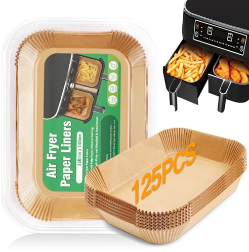 Ninja Dual Air Fryer Liners - 125 Non-Stick Parchment Liner Sheets, 8.6x5.5'' Rectangle