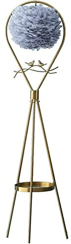 XIEAE Standing Lamp Tripod with Clear Glass Shelf Grey Or White Feather Lampshade Modern Floor Lamp Feather Standing Light for Bedroom