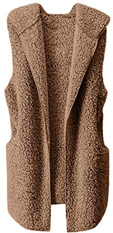 Generic Teddy Jacken für Damen Plüschjacke Damen Teddy Weste Lang Winterjacke Ärmellos Cardigan mit Kapuze Herbst Winter Warm Teddyweste Plüsch Mantel Elegance Freizeit Damenwesten Jacke, XL, Khaki