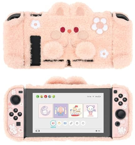 GeekShare Coque de protection en peluche mignonne compatible avec Nintendo Switch et Joy Con - Absorption des chocs et anti-rayures - Lapin en peluche