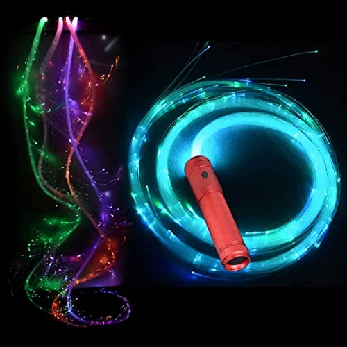 COMLZD LED Tanz Whip,1.8m Faseroptik Whip, 360°drehbar Fiberoptische Peitsche Pixel-Rave Spielzeug, super hell, mehr als 40 Farb-Effekt-Modi, für EDM Pixel Flow Lace Dance Festival (Rot Griff)