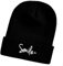 Schnoschi Schwarze Mütze/Strickmütze mit Smile Spruch Bestickt für Damen, Herren, Jugendliche und Kinder, Beanie Wollmütze Hip Hop Wintermütze Rollmütze Streetwear Unisex OneSize