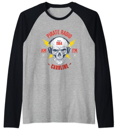 Radio Caroline Retro Vintage Pirate Radio Raglan Baseball Tee