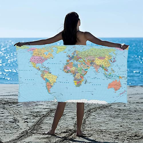 KATATI Weltkarte Strandtuch Groß 150x200 cm, Weich Schnell Trocknen Microfaser Handtücher, 3D Strandhandtuch Weltkarte Badetuch Strandlaken Handtuch, Herren Frauen Badetücher