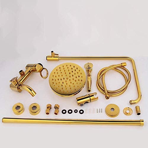 Badezimmerprodukte Alle Kupfer-Duschgarnituren Badezimmer-Duscharmatur mit warmer und kalter Dusche Vergoldeter Kupfer-Top-Spray Retro Kann angehoben und abgesenkt werden Goldene Duschgarnitur im