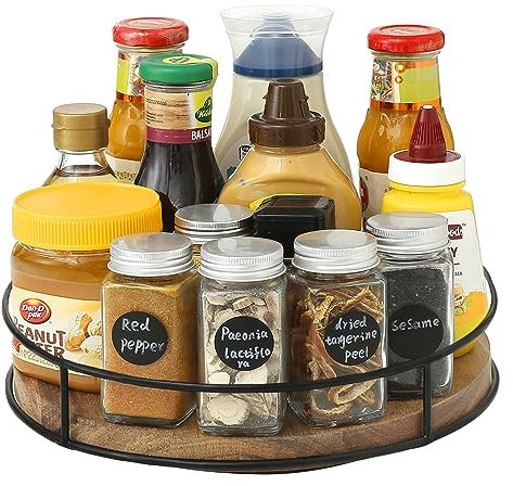 YUNISS Drehteller Organizer Holz, Drehbar Lazy Susan Gewürzregal Küchen Organizer, Drehplatter Organizer Für Schrank Kühlschrank Küchen Arbeitsplaatte (Holzfarbe, 26 cm)