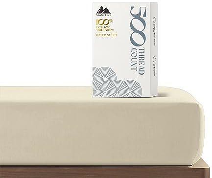 Mayfair Linen 100% Cotton Fitted Sheet Twin Size - 500 Thread Count 16 Deep Pocket Twin Fitted Sheet Only, Soft Cooling Sateen Elastic Bottom Sheet, Fits College Dorm Mattress, Teens - Sand