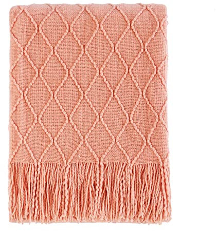 BOURINA Strukturierte, solide, weiche Sofa-Überwurf, Couch-Überwurf, gestrickt, dekorative Decke, Orange, 152 x 203 cm