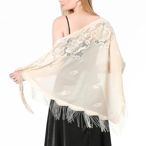 Châle Femme floral en dentelle triangulaire écharpe,sac à franges en maille douce pour robe de soirée de mariage
