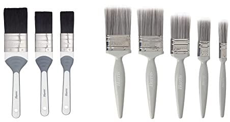 Harris 102021010 Seriously Good Woodwork Gloss No-Loss Paint Brushes, 3 Brush Pack, 1, 1.5, 2 & Essentials Walls & Ceilings Paint Brush Set | Pack of 5 | 0.5, 1, 1.5, 2