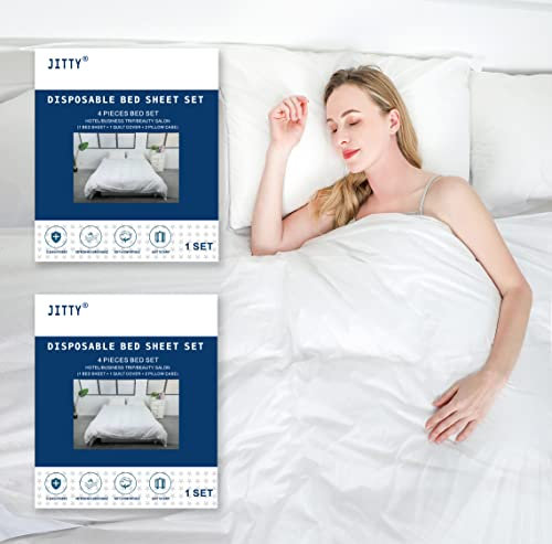 JITTY 2er Pack Einweg Bettwäsche Set,Reise-Bettwäsche,Einweg Spannbetttücher,Tragbare Tagesdecke, Bettlaken und Kissenbezüge