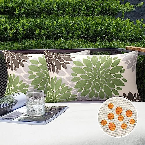 Kissenbezüge Sofakissen Outdoor Wasserdichte Dekokissen 30 x 50 cm Frühling Sommer Couchkissen Abstrakt Blume Deko Kissenhülle Leinen für Schlafzimmer Sofa Stuhl Bett Garten Terrasse Büro Cafe 2er Set