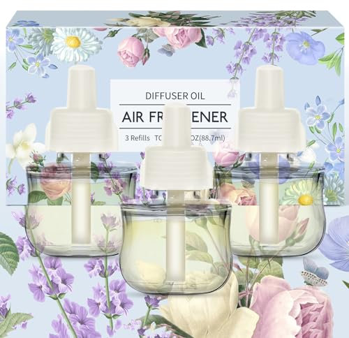 LASENTEUR Plug-in Air Freshener Refills for Air Wick, Home Fragrance Oil With 3 Scents: Lavender, Linen, Vanilla (88.7ml)