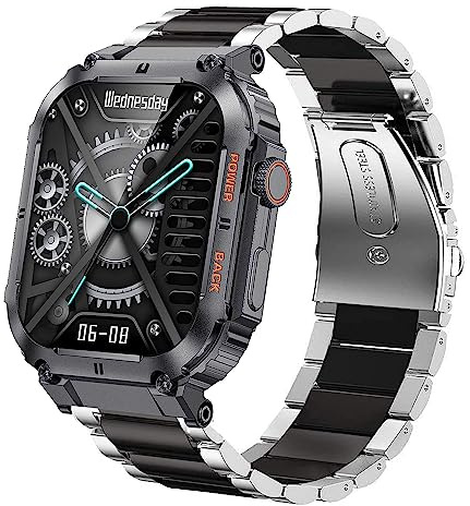 Bleushaweu Armband Kompatibel mit GaWear Smartwatch Herren 1,96 Zoll K57, Classic Metallarmband für LIGE K57/ EIGIIS K57Pro/ GaWear K57 Smartwatch (Silber-schwarz)