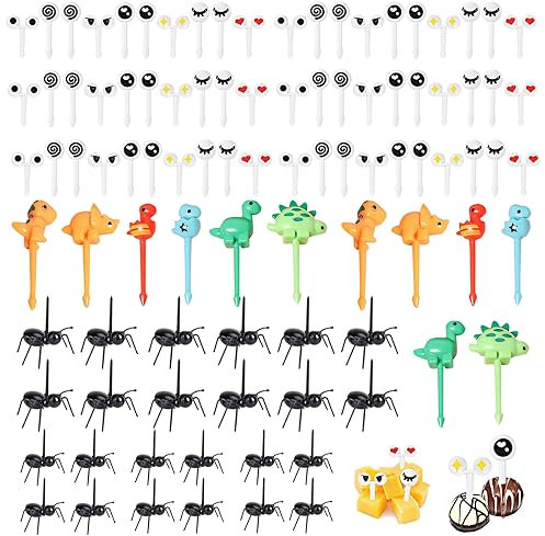 Obstgabeln Kinder, Assorted Cartoon Augen Obst Gabel, Cartoon Obst Gabel Kinder Obstgabeln, 96Stücke Assorted Cartoon Augen Obst Gabel Kinder Food Kuchen Picks Wiederverwendbare Zahnstocher Dekoration